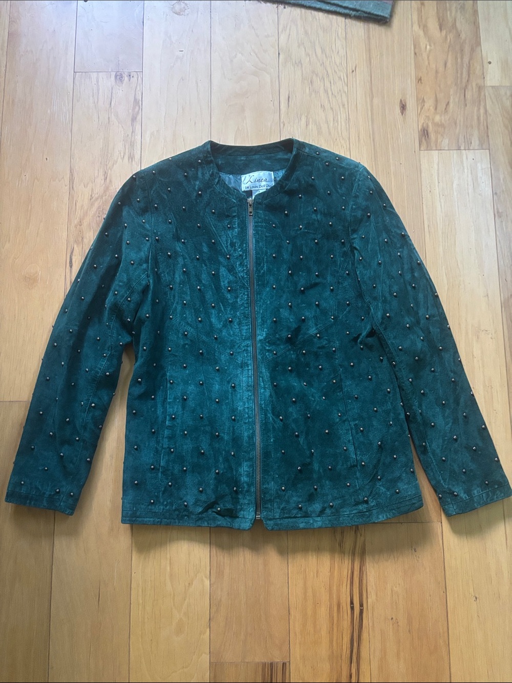 Linea by Louis Dell'Olio Forest Green Studded Suede Zip Jacket size s.